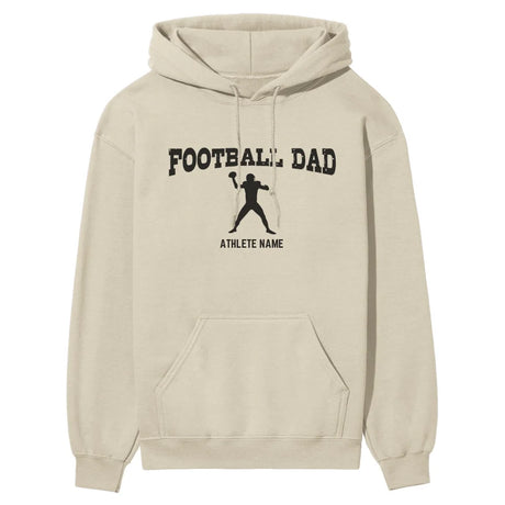 football dad with football player icon and football player name on a hoodie with a black graphic