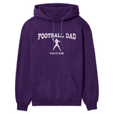 football dad with football player icon and football player name on a hoodie with a white graphic