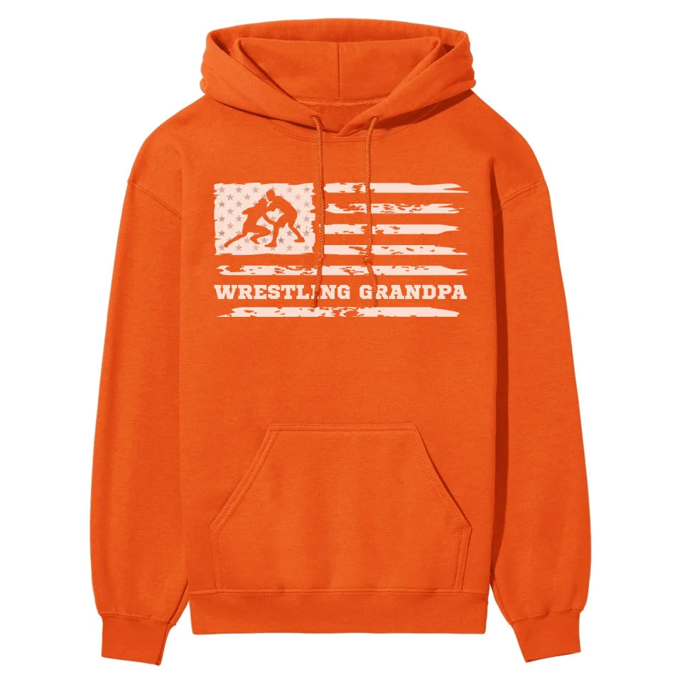 wrestling grandpa horizontal flag on a hoodie with a white graphic