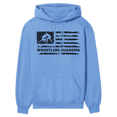 wrestling grandma horizontal flag on a hoodie with a black graphic