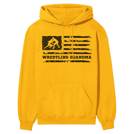 wrestling grandma horizontal flag on a hoodie with a black graphic