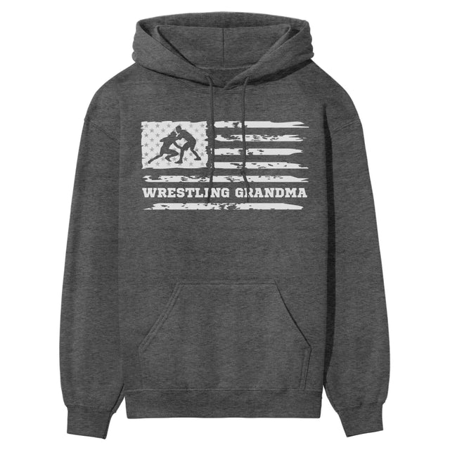 wrestling grandma horizontal flag on a hoodie with a white graphic