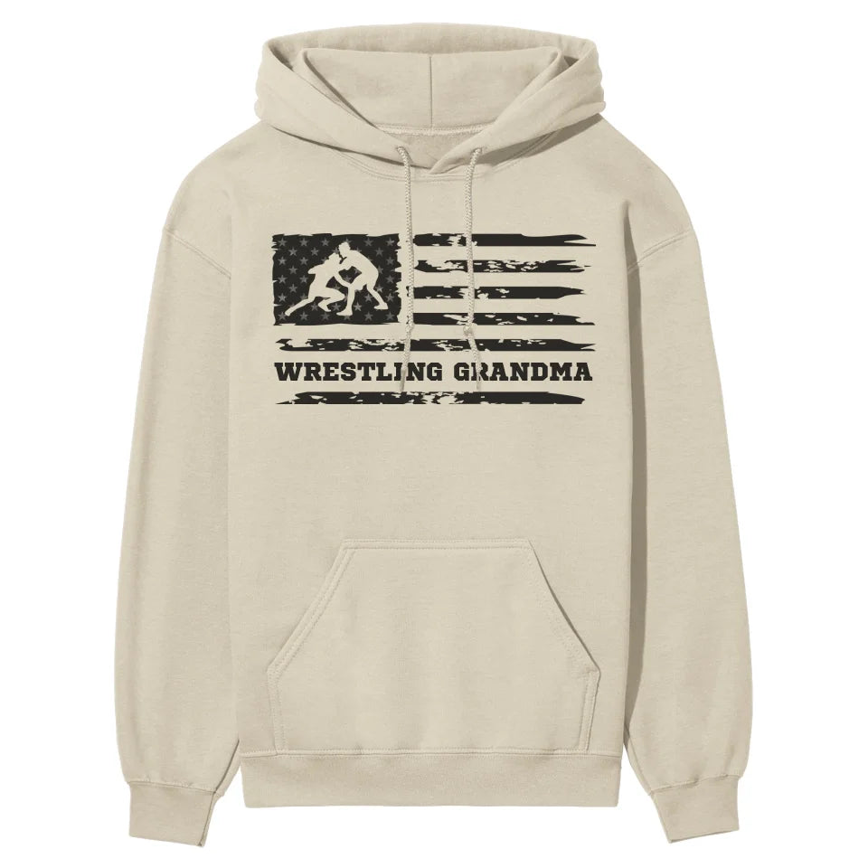 wrestling grandma horizontal flag on a hoodie with a black graphic