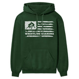 wrestling grandma horizontal flag on a hoodie with a white graphic