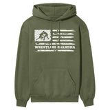 wrestling grandma horizontal flag on a hoodie with a white graphic