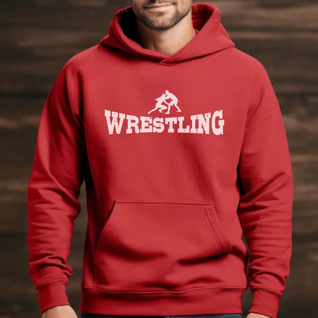 basic wrestling with wrestler icon on a hoodie with a white graphic