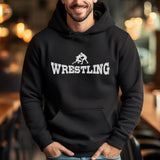 basic wrestling with wrestler icon on a hoodie with a white graphic