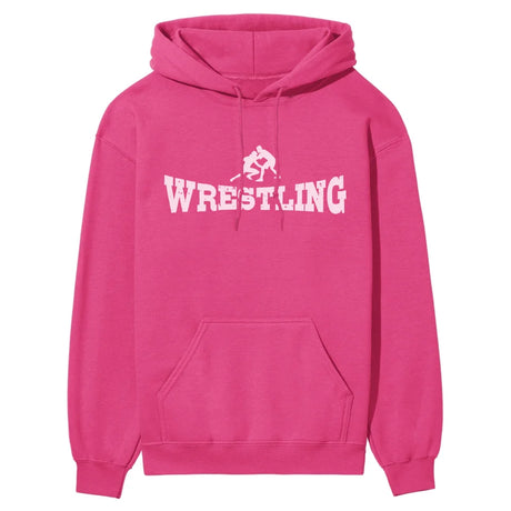 basic wrestling with wrestler icon on a hoodie with a white graphic