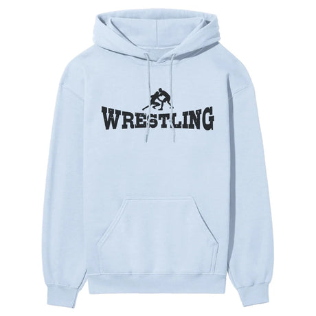 basic wrestling with wrestler icon on a hoodie with a black graphic