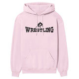 basic wrestling with wrestler icon on a hoodie with a black graphic