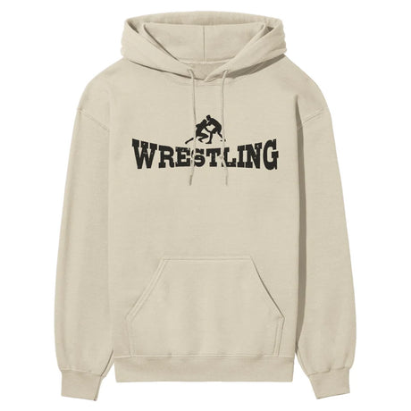 basic wrestling with wrestler icon on a hoodie with a black graphic