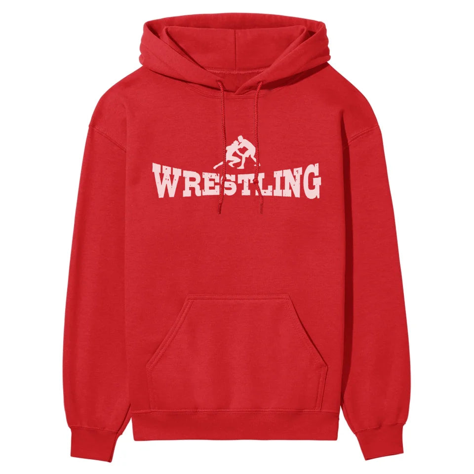 basic wrestling with wrestler icon on a hoodie with a white graphic