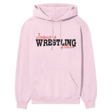 custom wrestling mascot and wrestler name on a hoodie with a black graphic