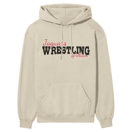 custom wrestling mascot and wrestler name on a hoodie with a black graphic