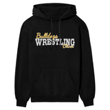 custom wrestling mascot and wrestler name on a hoodie with a white graphic