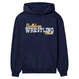 custom wrestling mascot and wrestler name on a hoodie with a white graphic