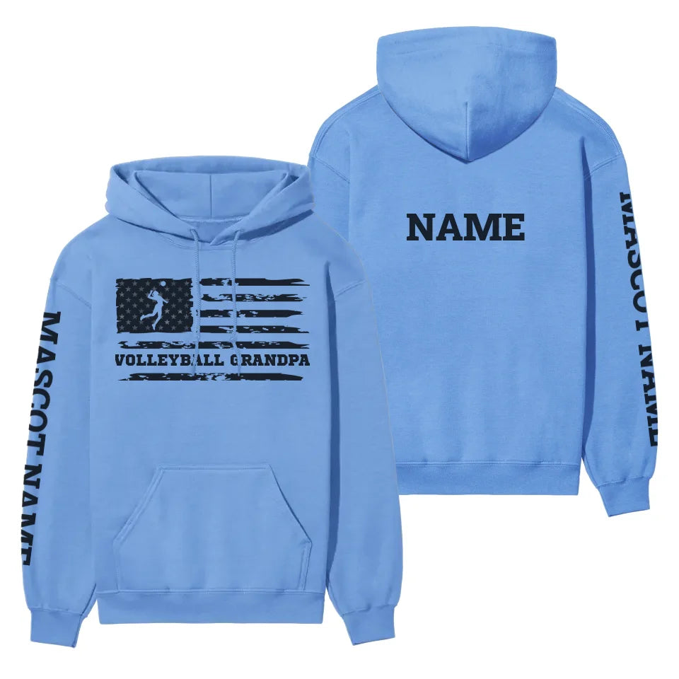 Volleyball Grandpa Horizontal Flag With Volleyball Player Name on a Hoodie with a Black Graphic