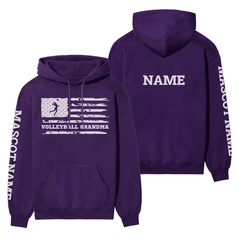 Volleyball Grandma Horizontal Flag With Volleyball Player Name on a Hoodie with a White Graphic