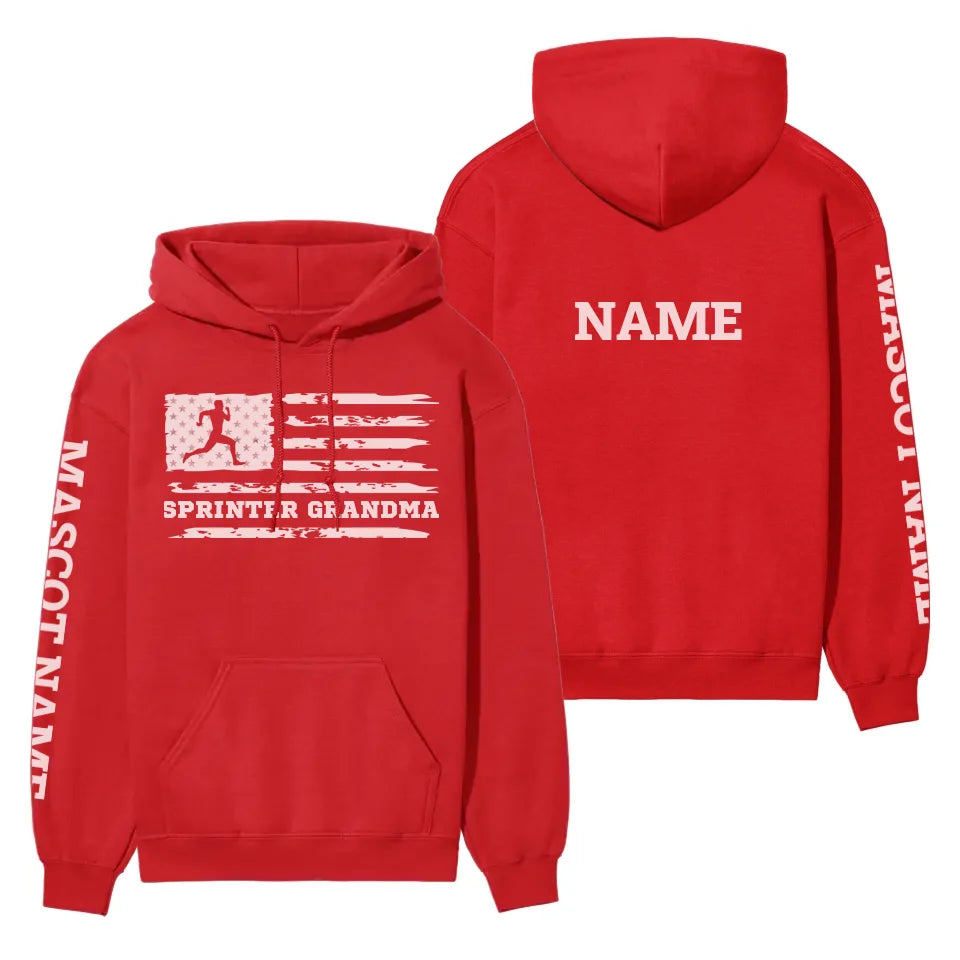 Sprint Grandma Horizontal Flag With Sprinter Name on a Hoodie with a White Graphic