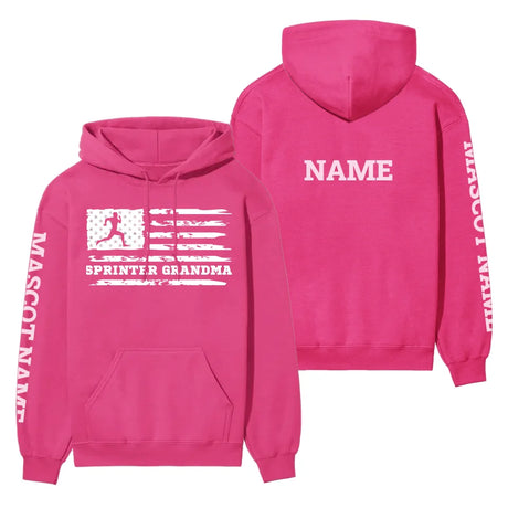 Sprint Grandma Horizontal Flag With Sprinter Name on a Hoodie with a White Graphic