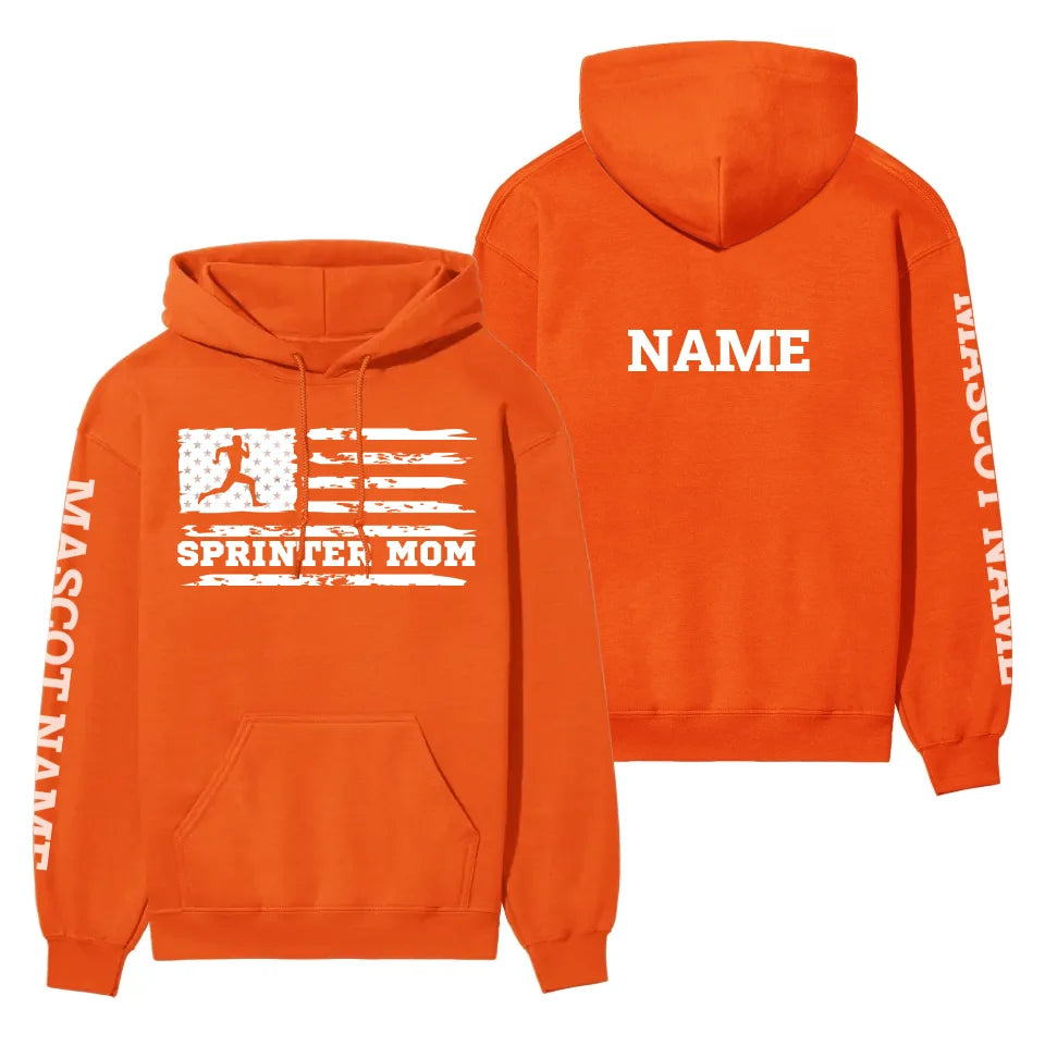 Sprint Mom Horizontal Flag With Sprinter Name on a Hoodie with a White Graphic