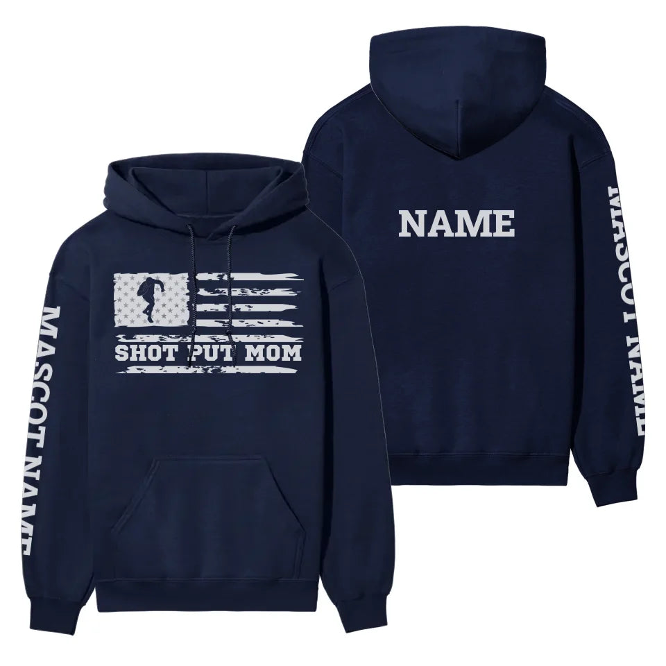 Shot put Mom Horizontal Flag With Shot putter Name on a Hoodie with a White Graphic