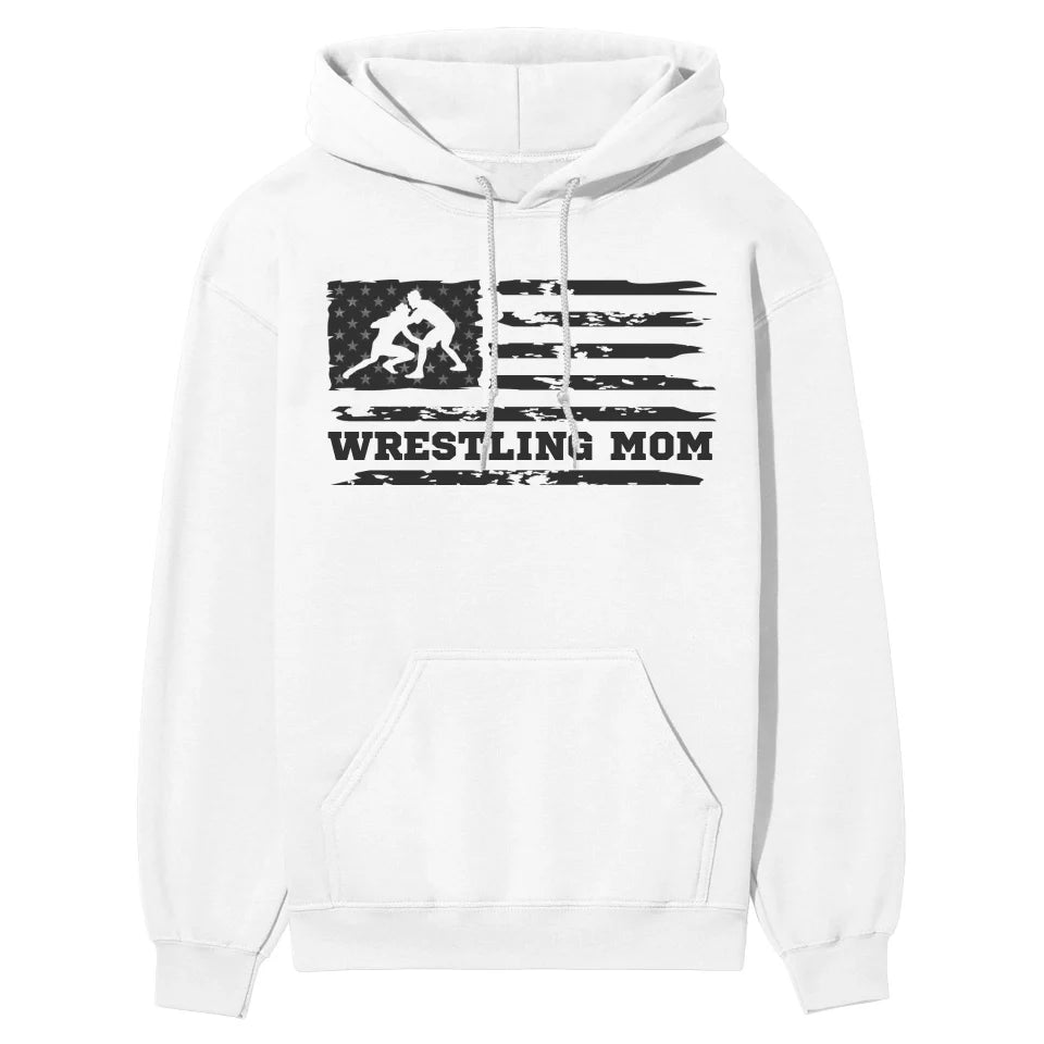 Wrestling Mom Horizontal Flag on a Hoodie with a Black Graphic