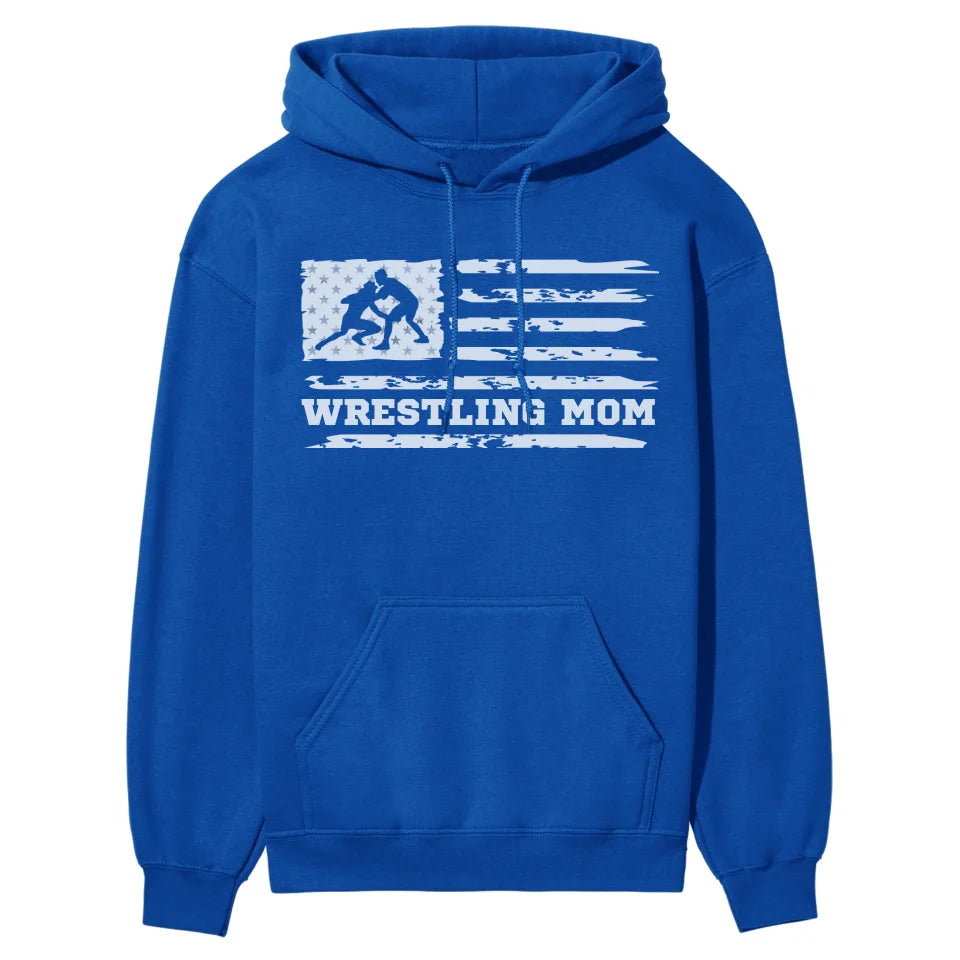 Wrestling Mom Horizontal Flag on a Hoodie with a White Graphic