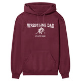 Wrestling Dad with Wrestler Icon and Wrestler Name on a Hoodie with a White Graphic