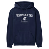 Wrestling Dad with Wrestler Icon and Wrestler Name on a Hoodie with a White Graphic