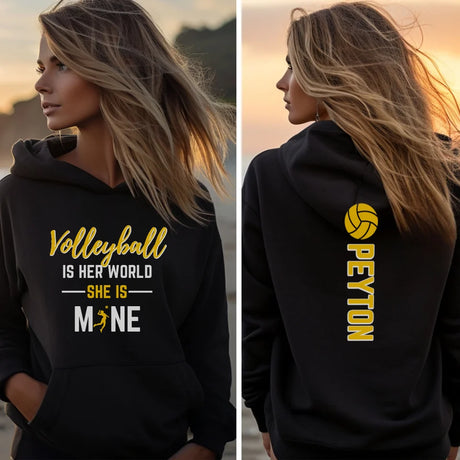 Volleyball Is Her World, She Is Mine With Volleyball Player Name on a Hoodie