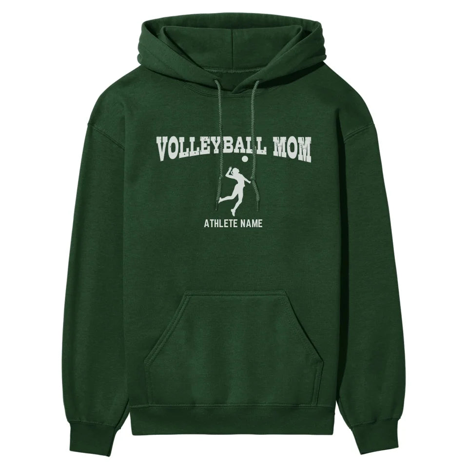 Volleyball Mom with Volleyball Player Icon and Volleyball Player Name on a Hoodie with a White Graphic