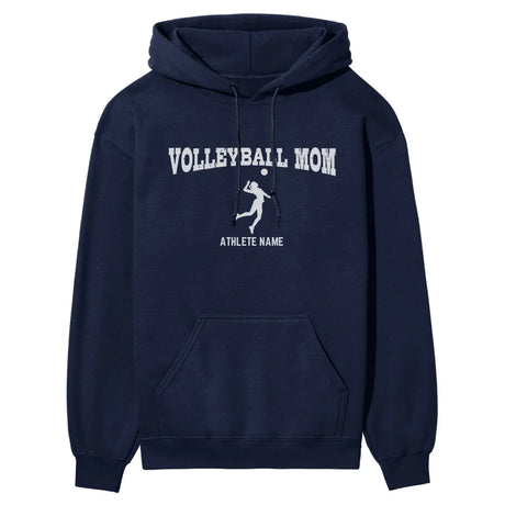 Volleyball Mom with Volleyball Player Icon and Volleyball Player Name on a Hoodie with a White Graphic