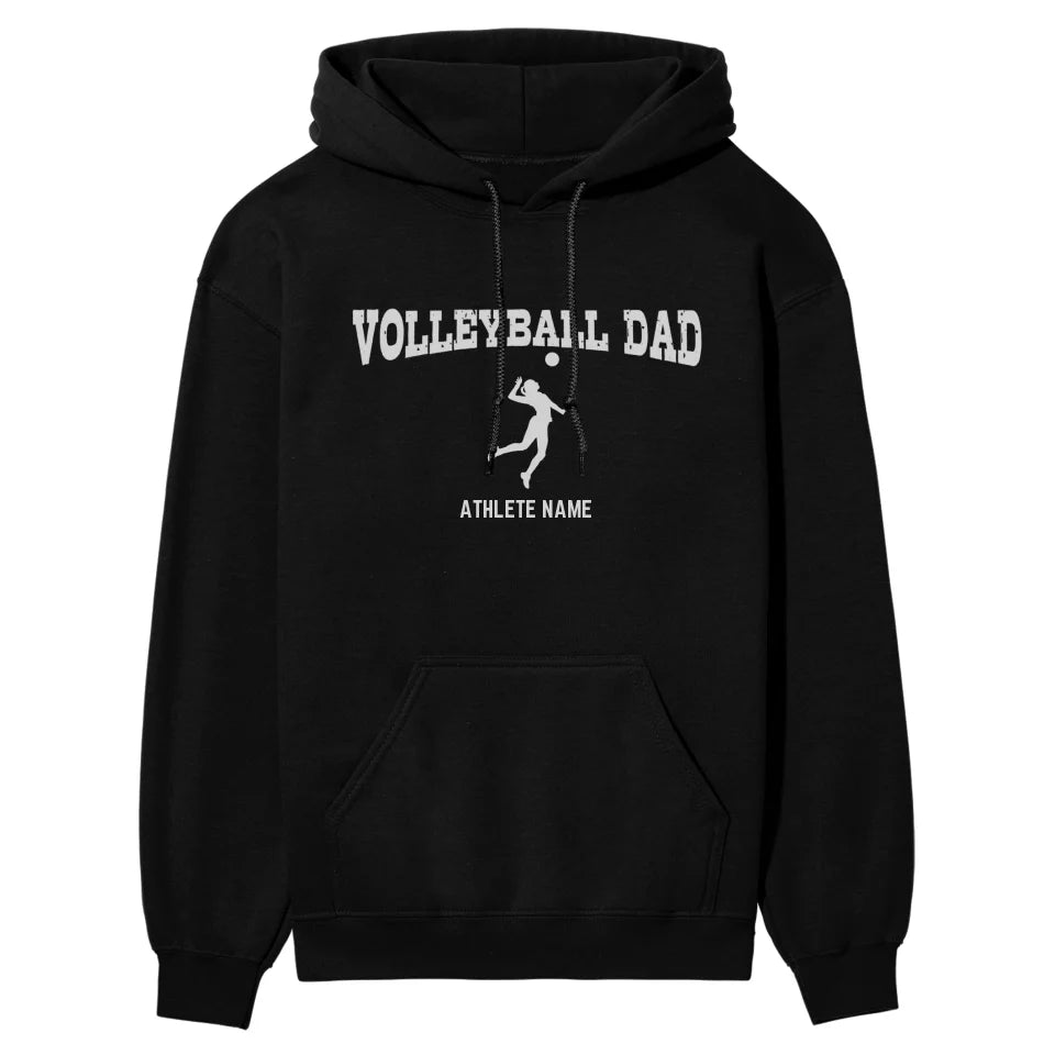 Volleyball Dad with Volleyball Player Icon and Volleyball Player Name on a Hoodie with a White Graphic