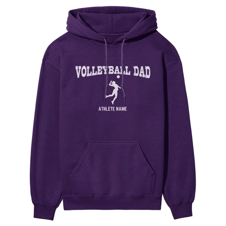 Volleyball Dad with Volleyball Player Icon and Volleyball Player Name on a Hoodie with a White Graphic