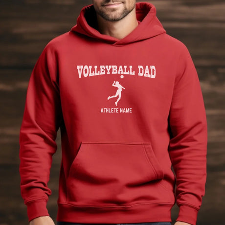 Volleyball Dad with Volleyball Player Icon and Volleyball Player Name on a Hoodie with a White Graphic