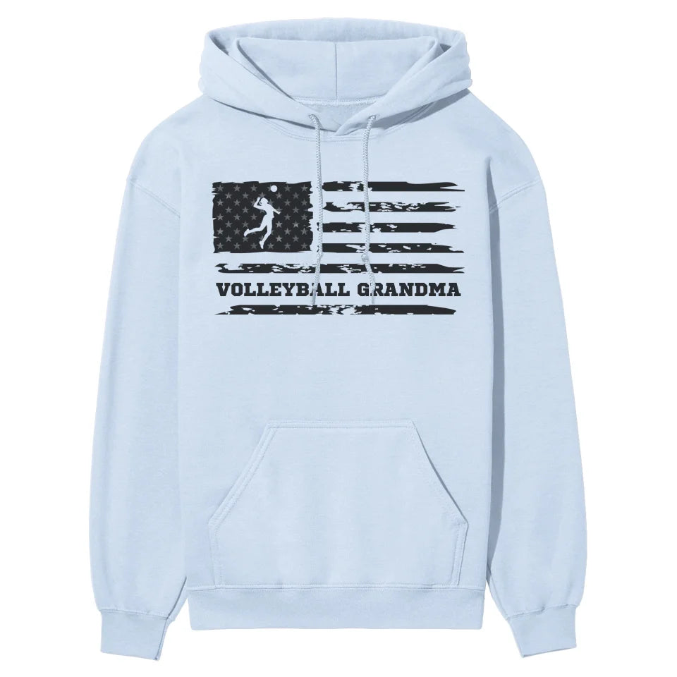 Volleyball Grandma Horizontal Flag on a Hoodie with a Black Graphic