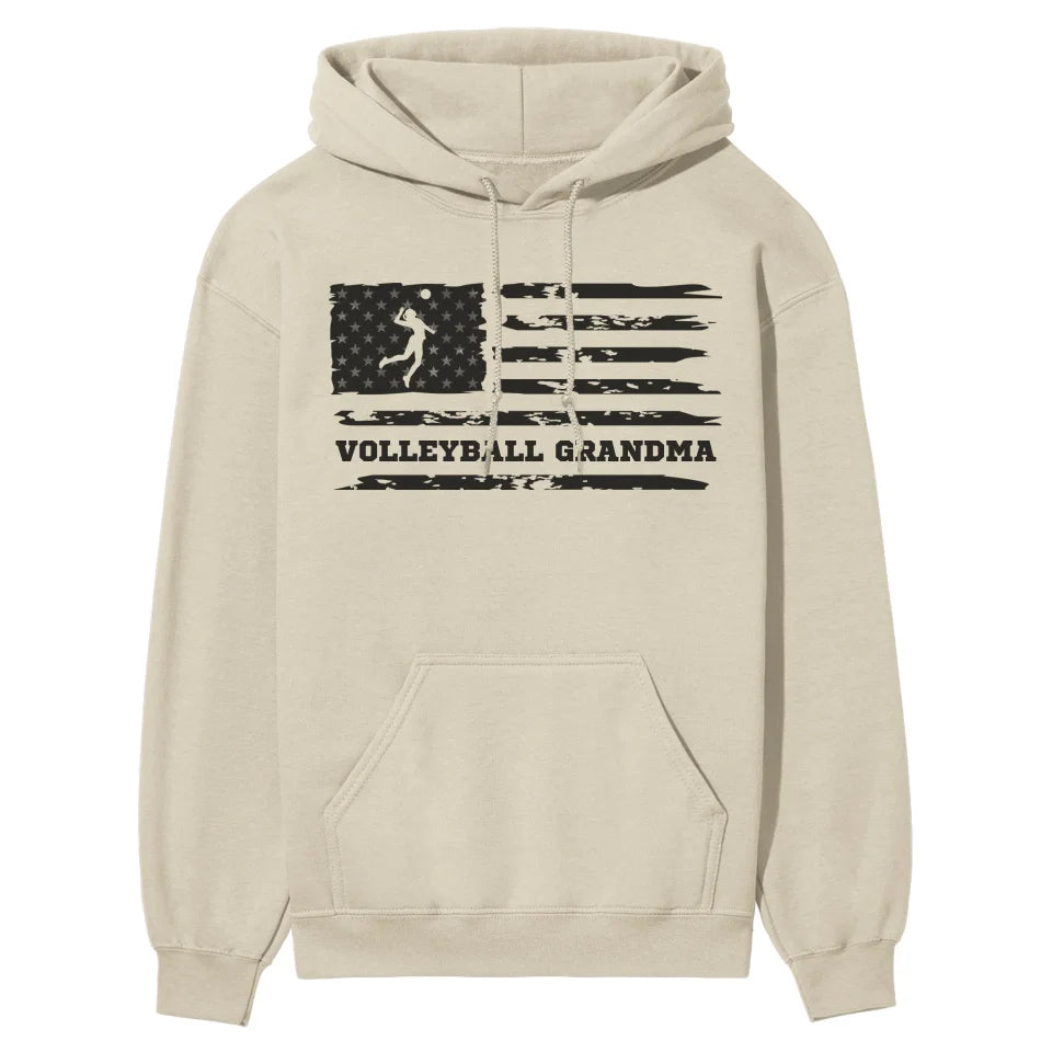 Volleyball Grandma Horizontal Flag on a Hoodie with a Black Graphic