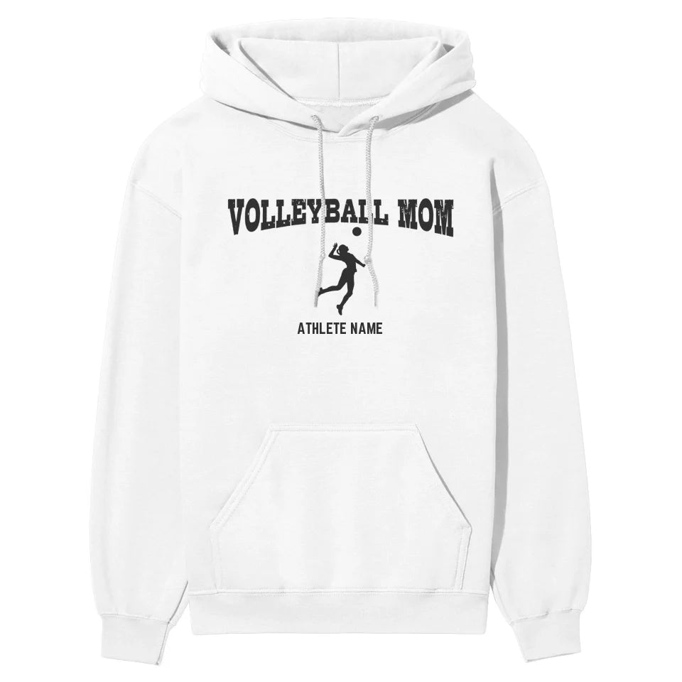 Volleyball Mom with Volleyball Player Icon and Volleyball Player Name on a Hoodie with a Black Graphic