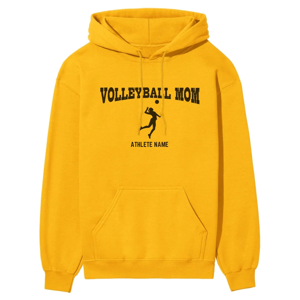 Volleyball Mom with Volleyball Player Icon and Volleyball Player Name on a Hoodie with a Black Graphic