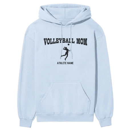 Volleyball Mom with Volleyball Player Icon and Volleyball Player Name on a Hoodie with a Black Graphic