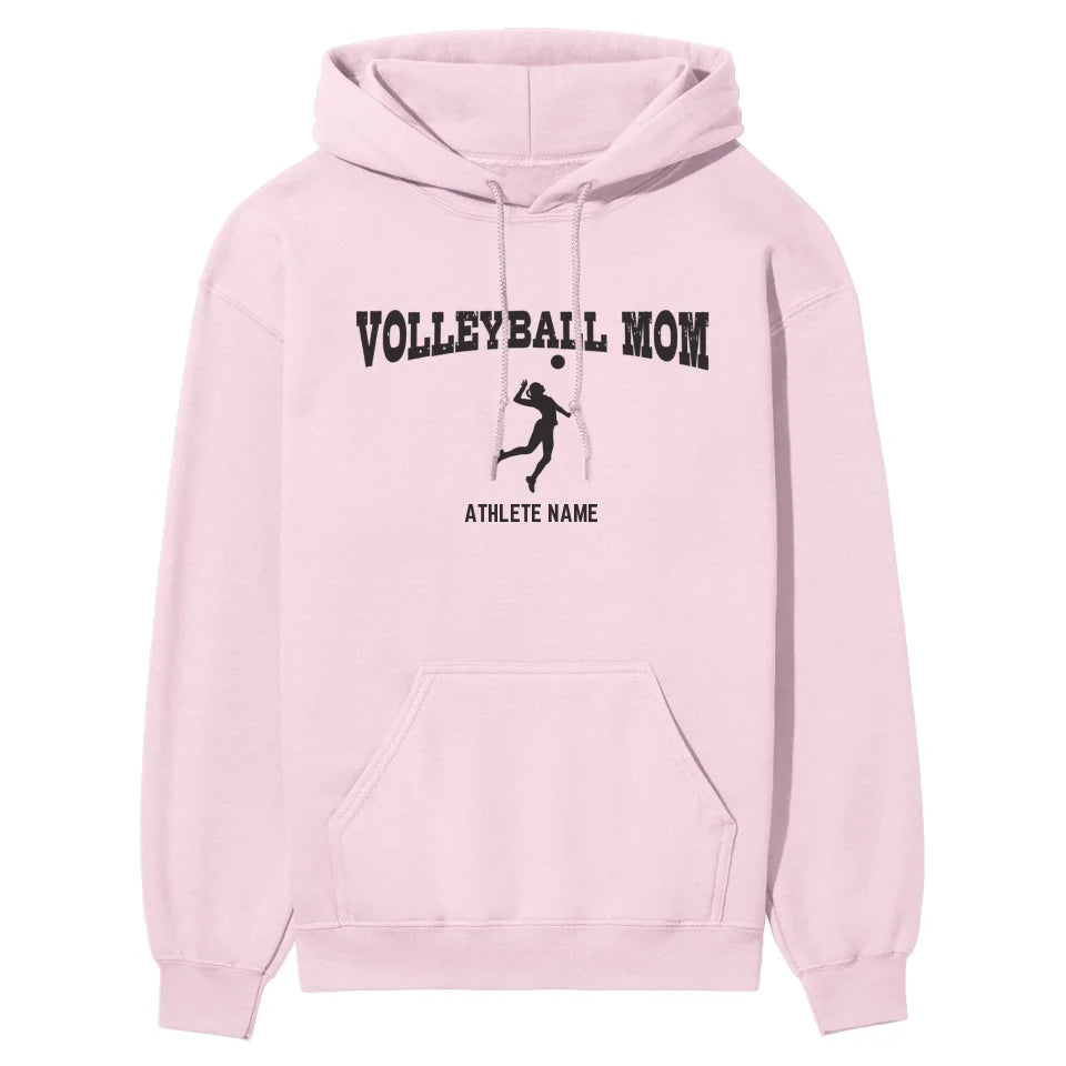 Volleyball Mom with Volleyball Player Icon and Volleyball Player Name on a Hoodie with a Black Graphic