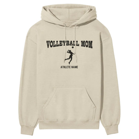 Volleyball Mom with Volleyball Player Icon and Volleyball Player Name on a Hoodie with a Black Graphic