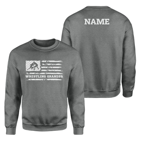 Wrestling Grandpa Horizontal Flag With Wrestler Name on a Sweatshirt with a White Graphic