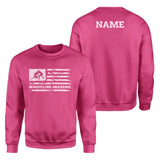 Wrestling Grandma Horizontal Flag With Wrestler Name on a Sweatshirt with a White Graphic