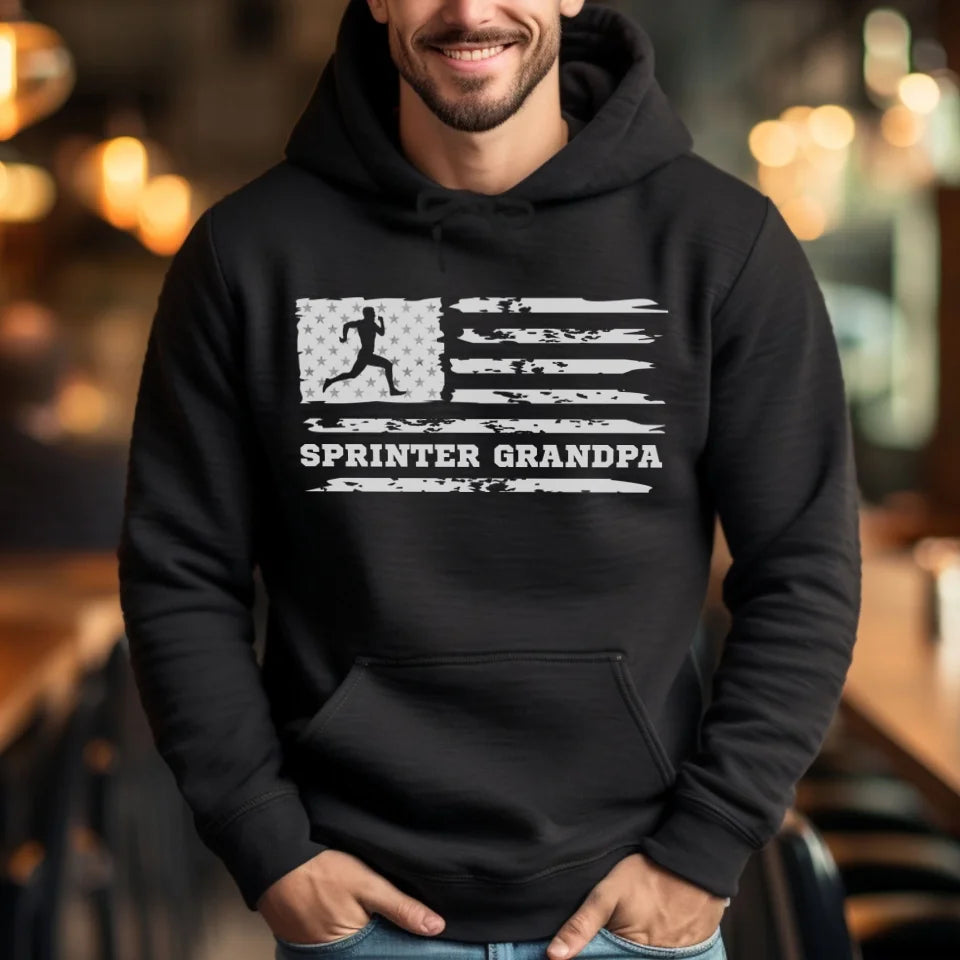 Sprint Grandpa Horizontal Flag on a Hoodie with a White Graphic