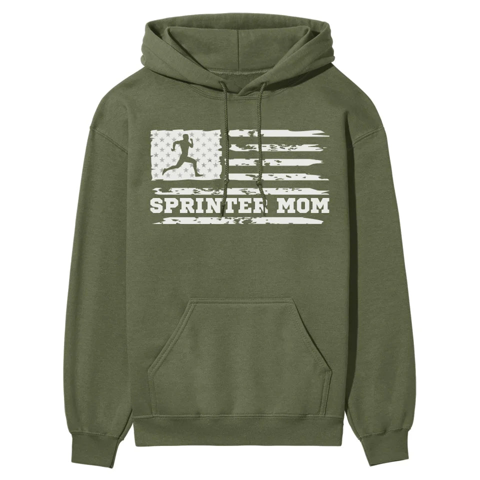 Sprint Mom Horizontal Flag on a Hoodie with a White Graphic