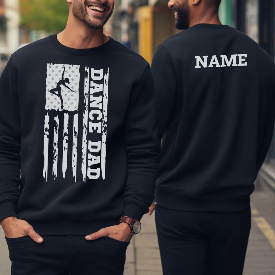 Dance Dad Vertical Flag With Dancer Name on a Sweatshirt with a White Graphic