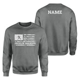 Javelin Grandpa Horizontal Flag With Javelin Thrower Name on a Sweatshirt with a White Graphic