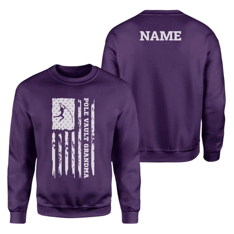 Pole Vault Grandma Vertical Flag With Pole Vaulter Name on a Sweatshirt with a White Graphic